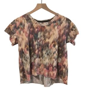 Pilcro Watecolor Abstract Boxy Scalloped Hem Crewneck Short Sleeve Tee Small
